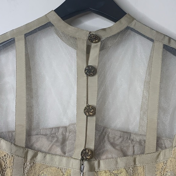 LÓPEZ KNUDSEN | Vintage Lace Crochet Mesh Ribbon Metallic Midi Cocktail Dress - Picture 13 of 17